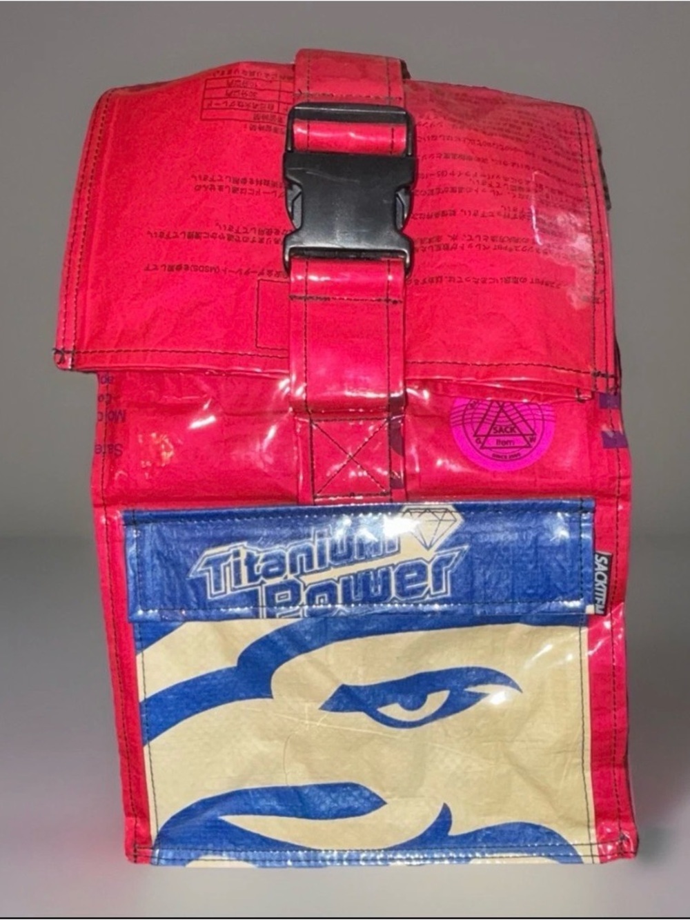 Red Titanium Power Graphic Front-Fold Upcycled Backpack by Sack Item-EC